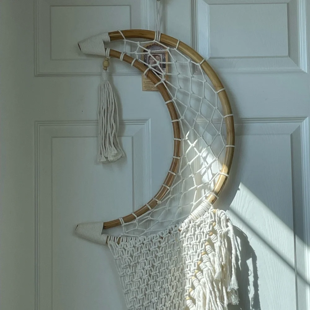 Crescent Moon Dream-Catcher Macramé Hanging Wall Tapestry